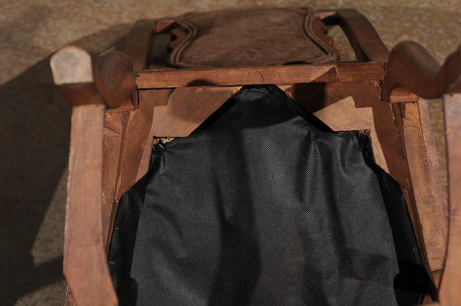 Italian 18th Century Roman Rococo Dining Room Side Chairs with Suede Upholstery 6
