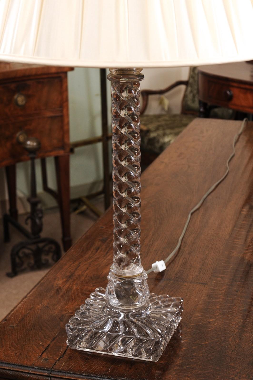 French Baccarat Crystal Twisted Column Lamp, circa 1900 7