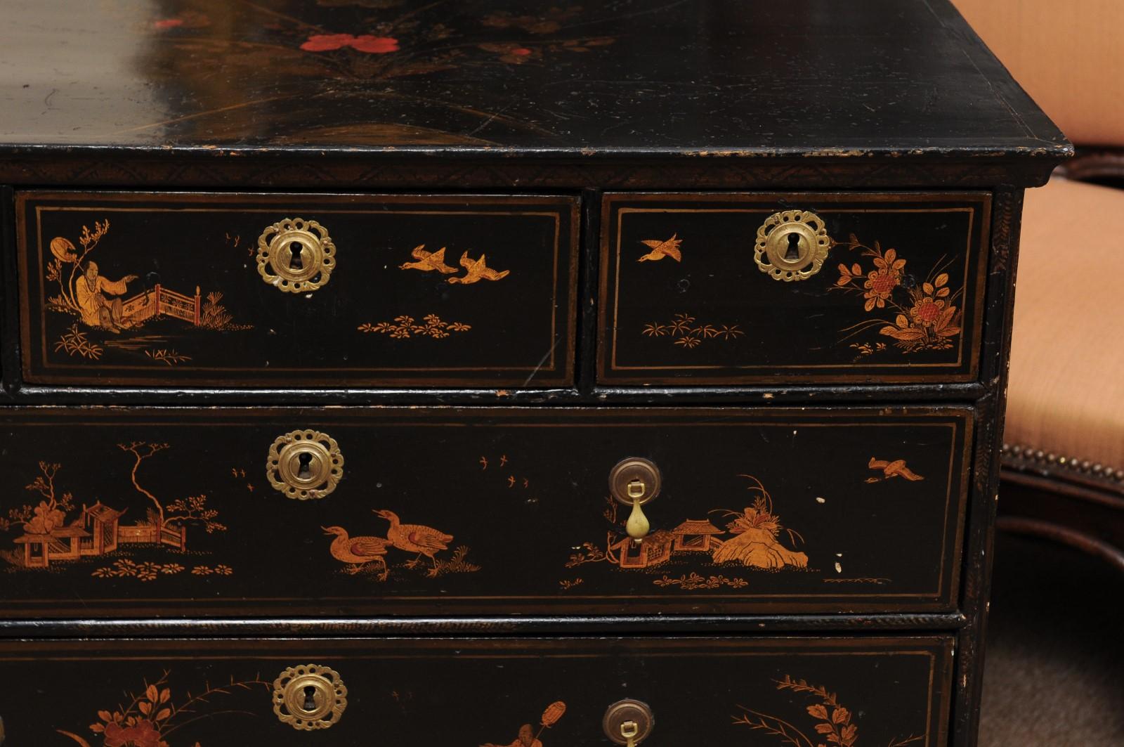 18th Century Chinoiserie Black Painted Chest, England 5