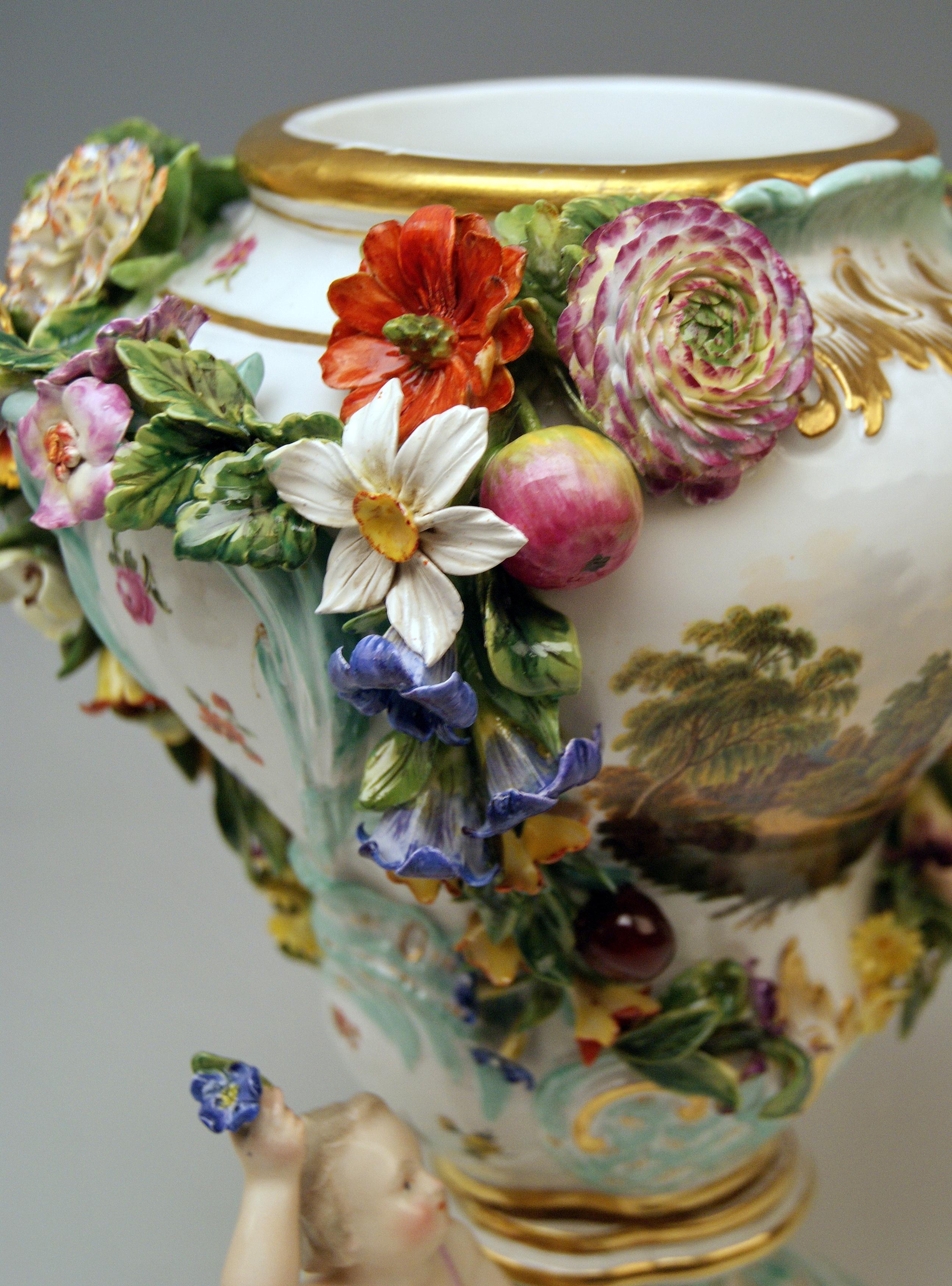 Meissen Two Potpourri Vases 2707 Painted Pictures Cherubs Flowers Kaendler 1870 6