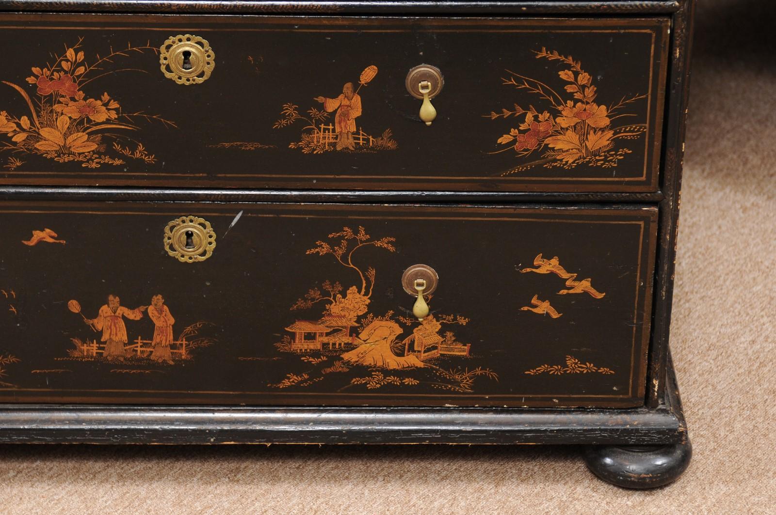 18th Century Chinoiserie Black Painted Chest, England 6