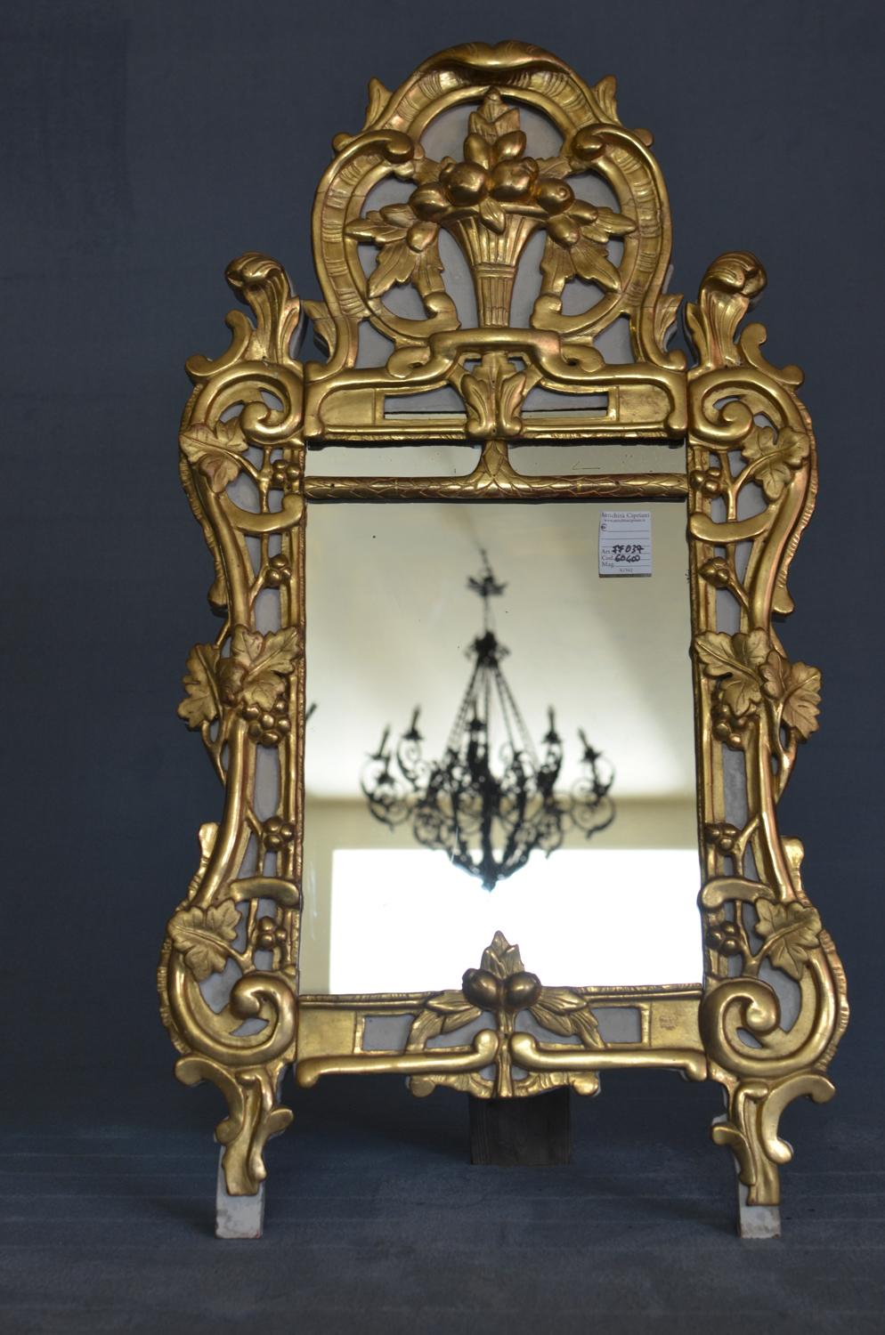 Rectangular Louis XV Gold Mirror in Wood and French Chalk, 1780 For Sale 10