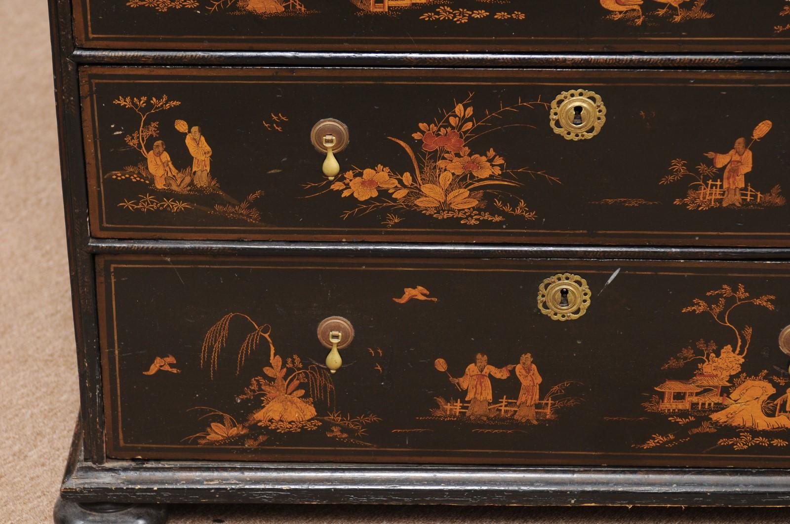 18th Century Chinoiserie Black Painted Chest, England 7