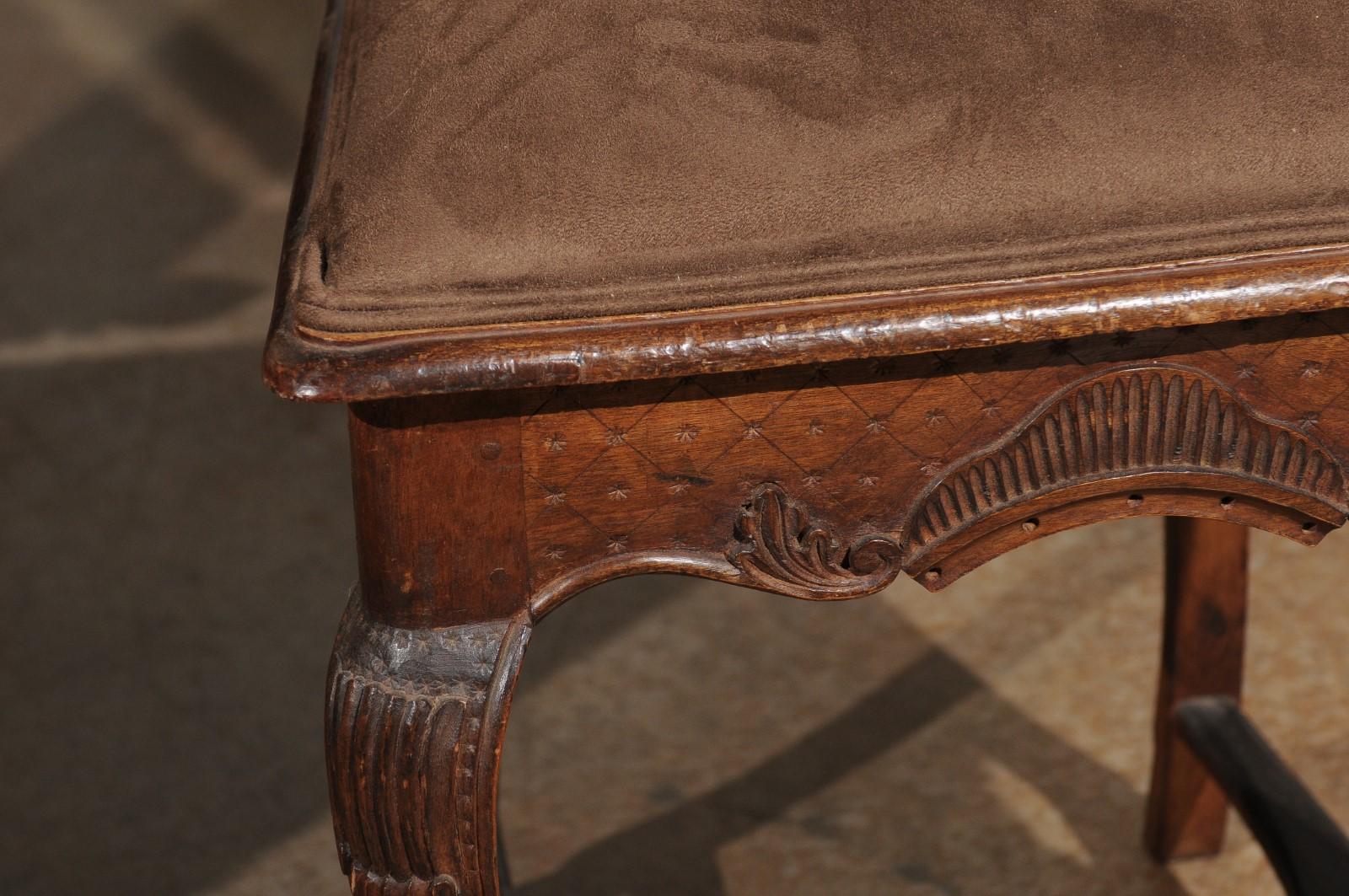 Italian 18th Century Roman Rococo Dining Room Side Chairs with Suede Upholstery 11