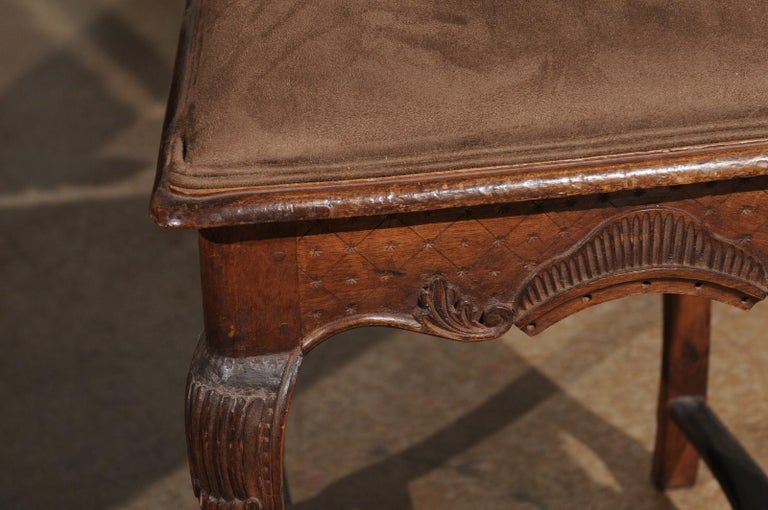 Italian 18th Century Roman Rococo Dining Room Side Chairs With Suede Upholstery
