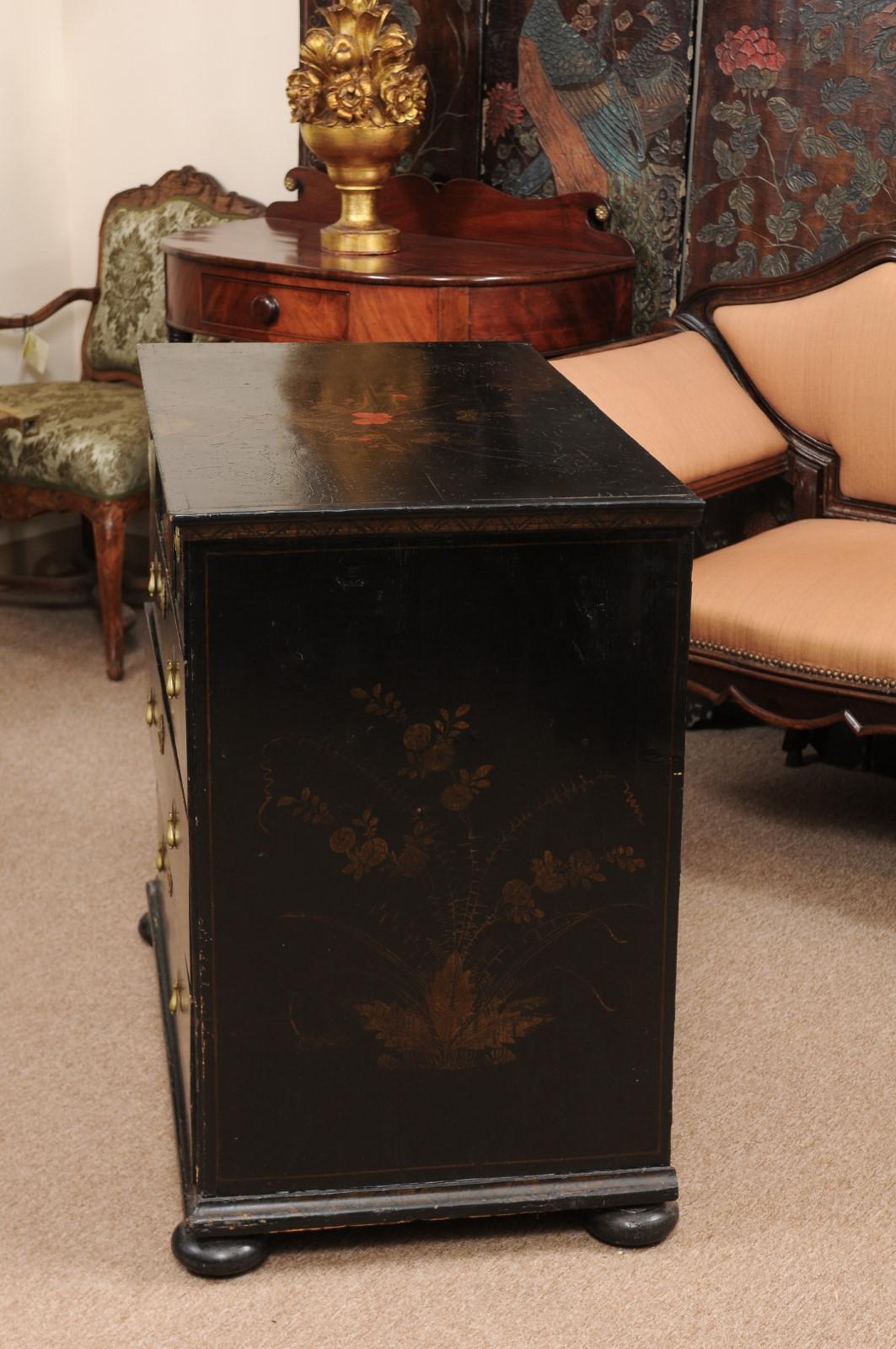 18th Century Chinoiserie Black Painted Chest, England 10
