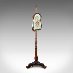 Antique Pole Screen, English, Regency, Fire Screen, Needlepoint Panel circa 1820