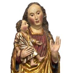 Gothic Polychrome Limewood Group of the Virgin and Child