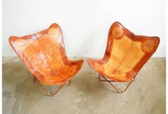 Vintage Leather Butterfly Chairs, Pair