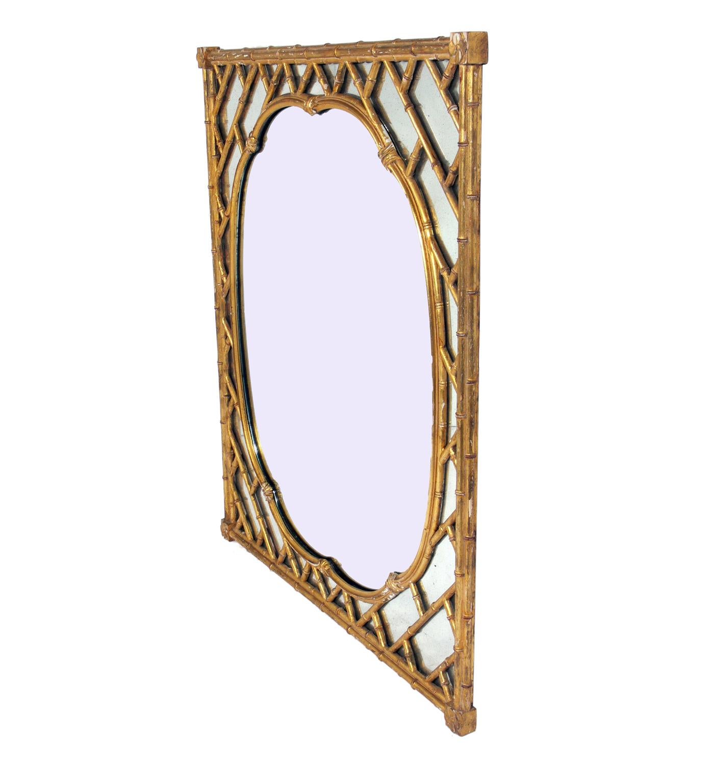 Glamorous gilt faux bamboo mirror, American, circa 1940s.