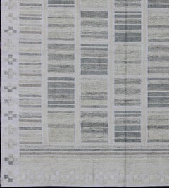 Neutral Stripe Pattern Modern Scandinavian Flat-Weave Rug by Keivan Woven Arts