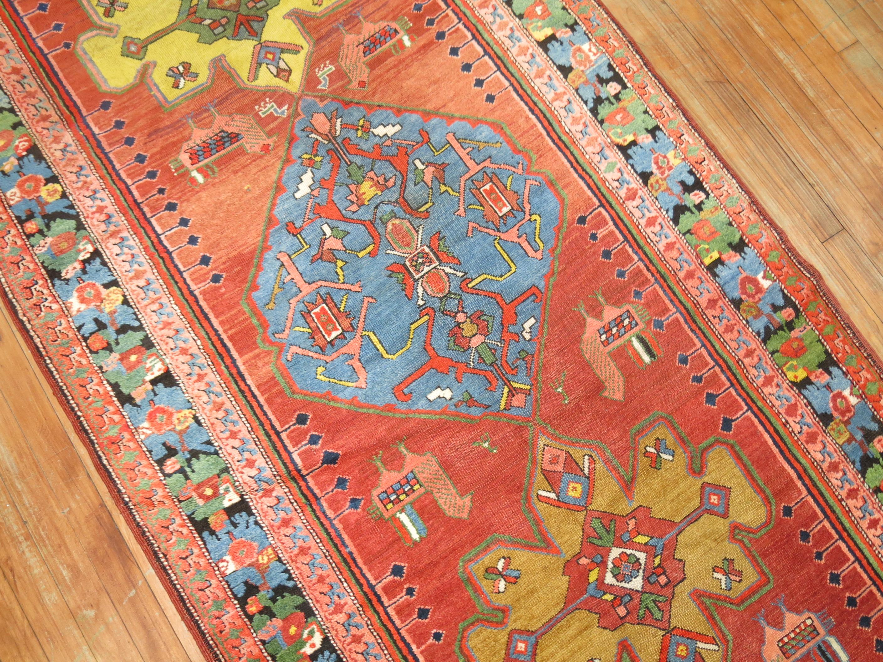 Colorful late 19th-century Pictorial Armeinan runner dated 1889.

4' x 13'1''