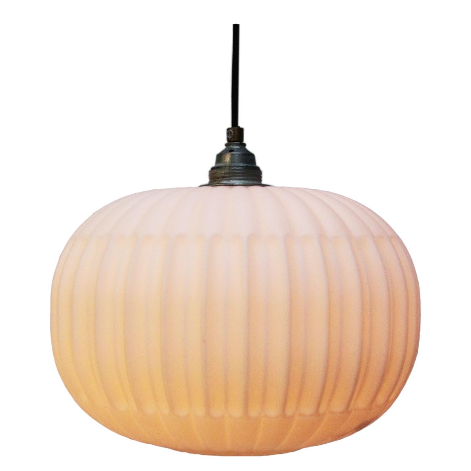 Czech opale glass Industrial pendant. 

Measure: Weight 1.7 kg / 3.7 lb

All lamps have been made suitable by international standards for incandescent light bulbs, energy-efficient and LED bulbs. E26/E27 bulb holders and new wiring are CE