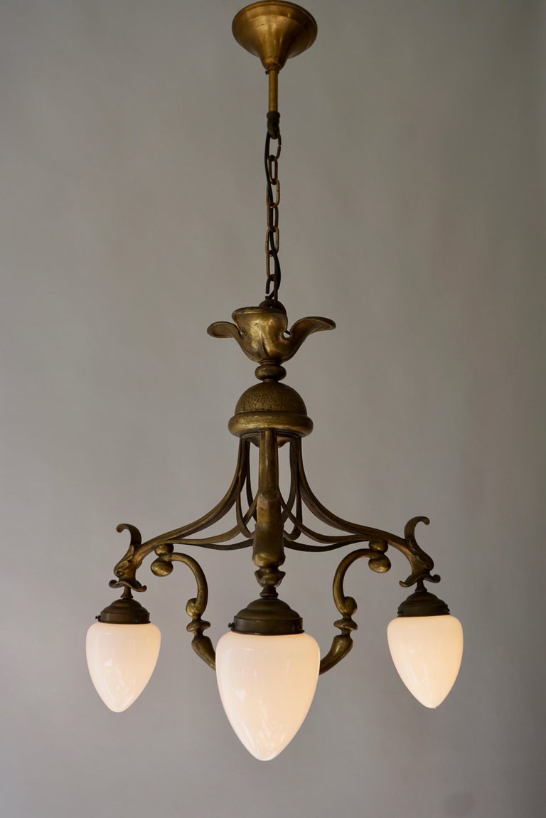 Art Nouveau Chandelier with Three Glass Shades at 1stDibs