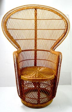Pair of Emmanuelle Peacock Chairs in Woven Wicker