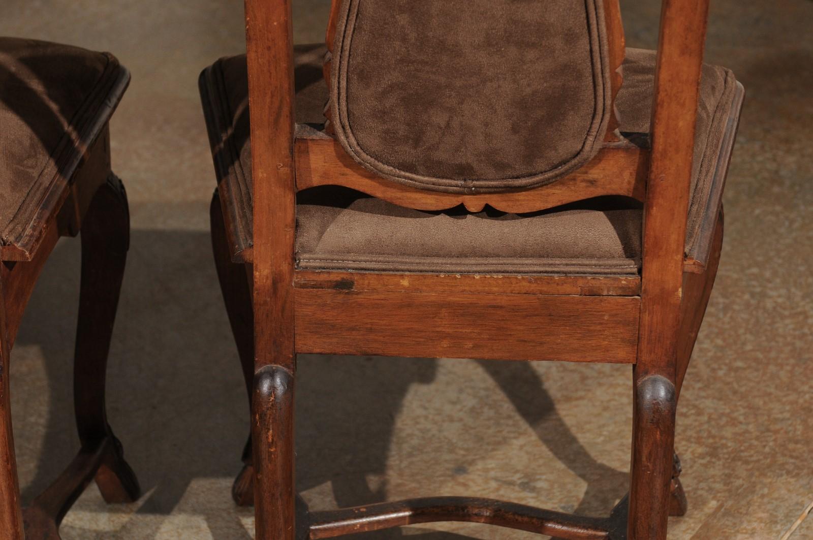 Italian 18th Century Roman Rococo Dining Room Side Chairs with Suede Upholstery 14