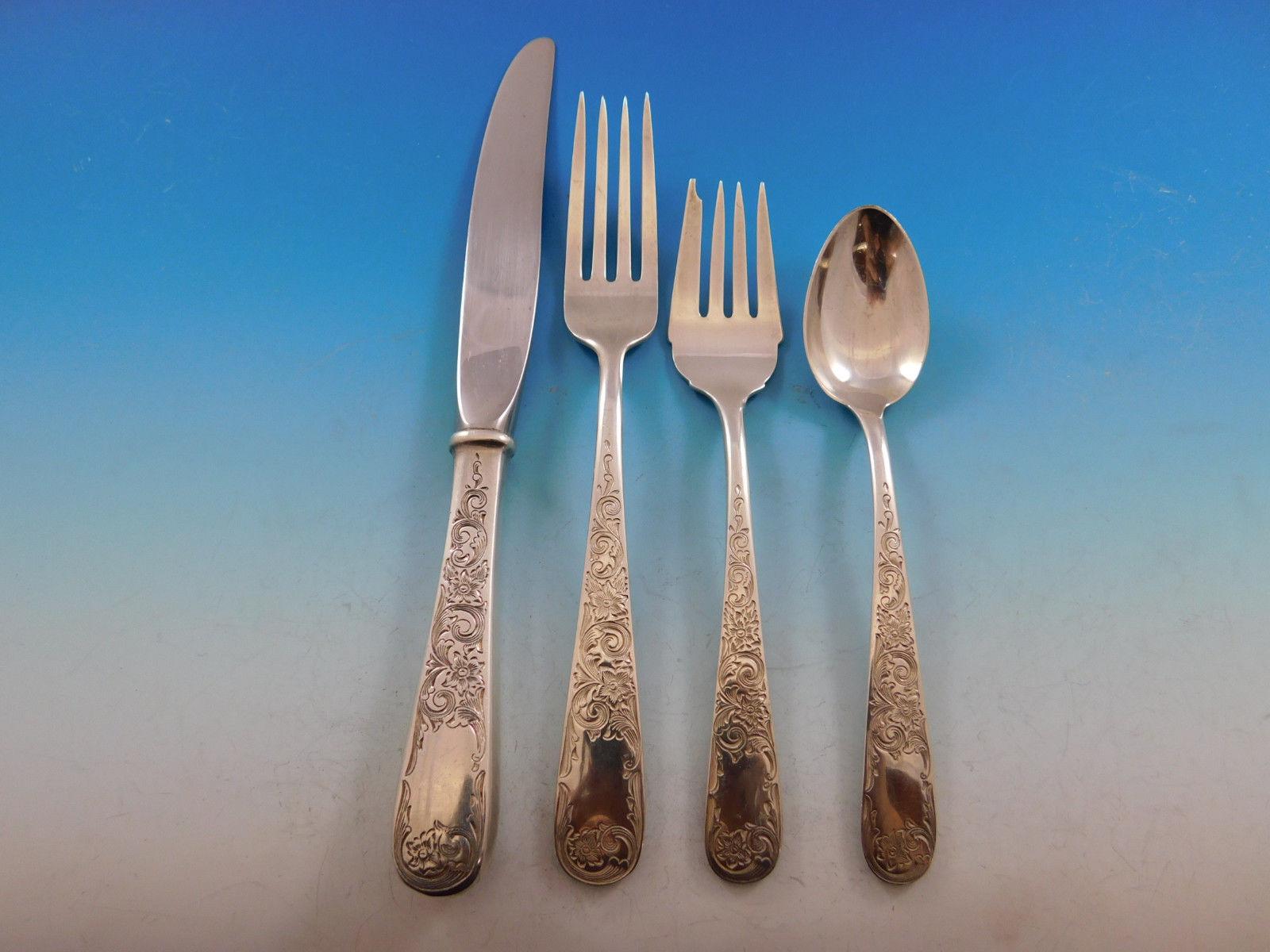 Old Maryland Engraved by Kirk Sterling Silver Flatware Set for 12 Service 87 pcs In Excellent Condition In Big Bend, WI