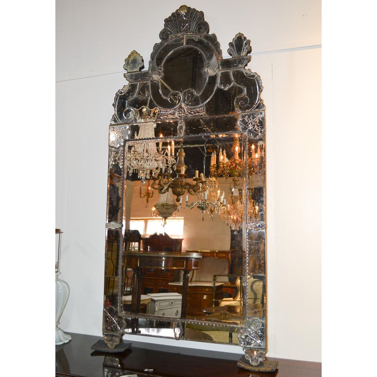 Italian 19th Century Etched Venetian Glass Mirror