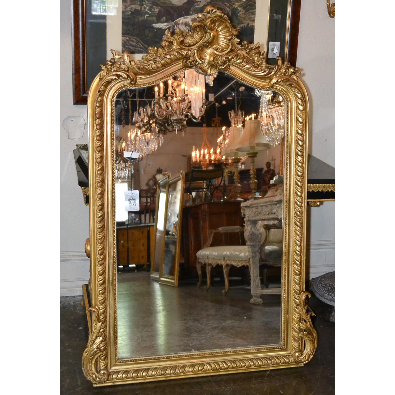 Carved 19th Century French Louis XVI Giltwood Mirror