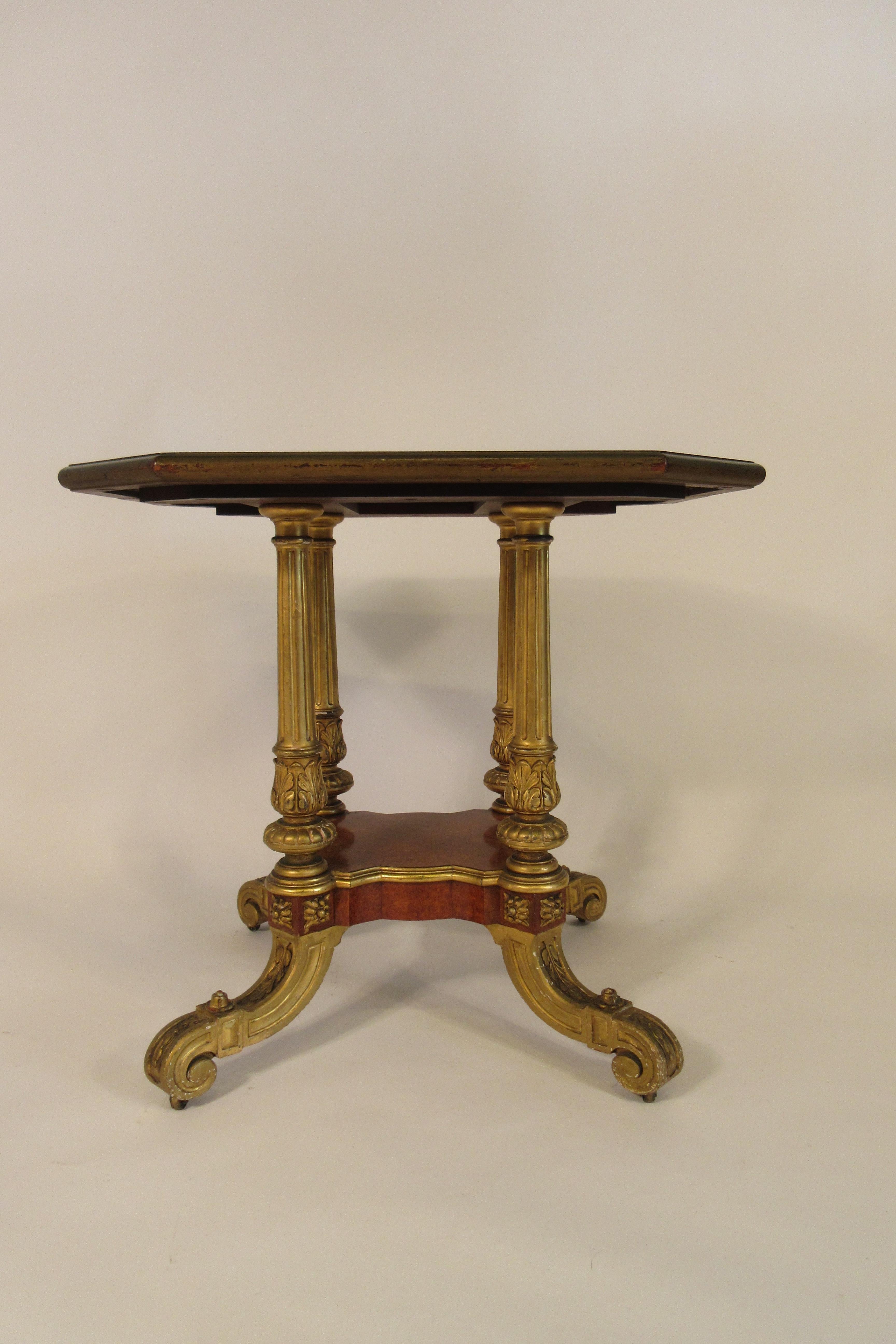 1880s French Gilt Carved Wood Table with Leather Top In Good Condition In Tarrytown, NY