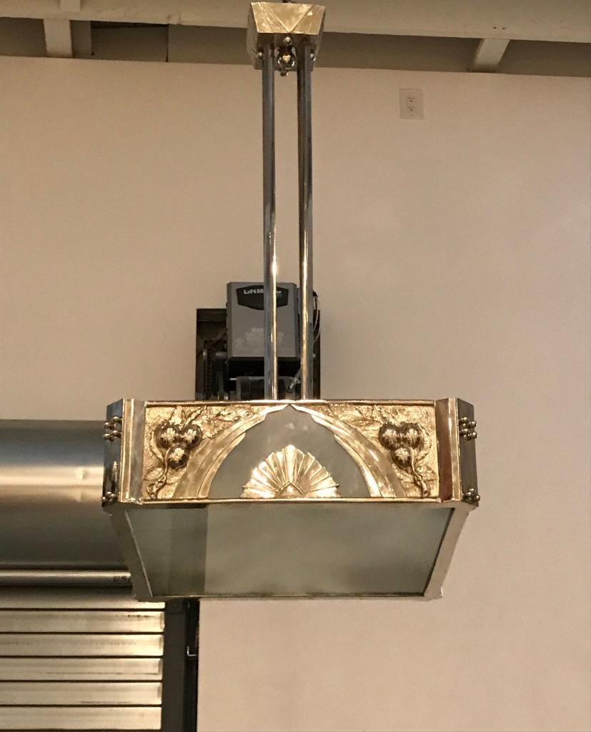 Art Déco Lampadario geometrico quadrato Art Deco francese in vendita