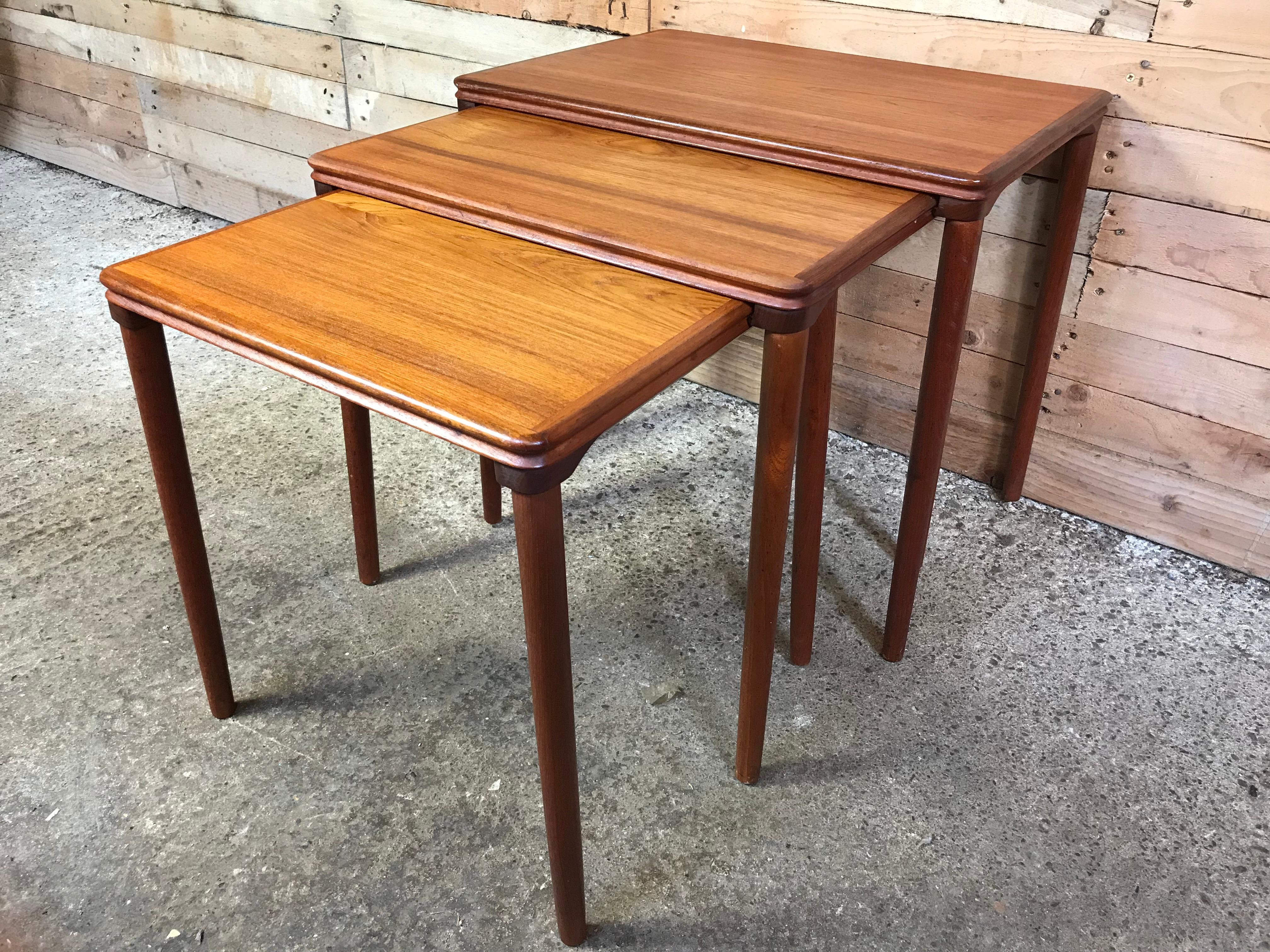 Mid-Century Modern 1960 Sought after Danish Solid Teak Nest of Three Tables In Good Condition For Sale In Markington, GB