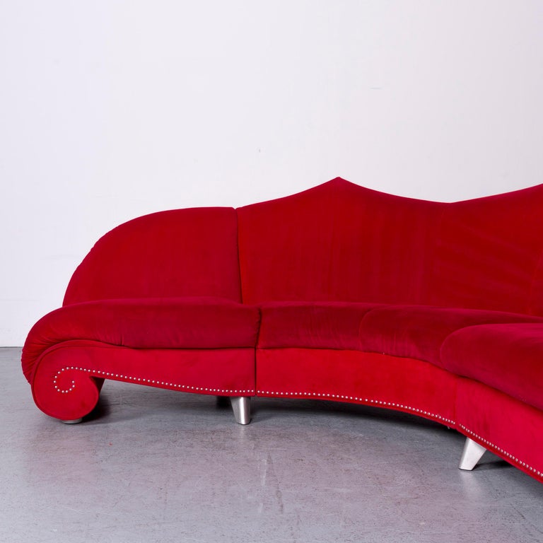 Bretz Gaudi Designer Velvet Sofa Red Corner Couch For Sale at 1stDibs