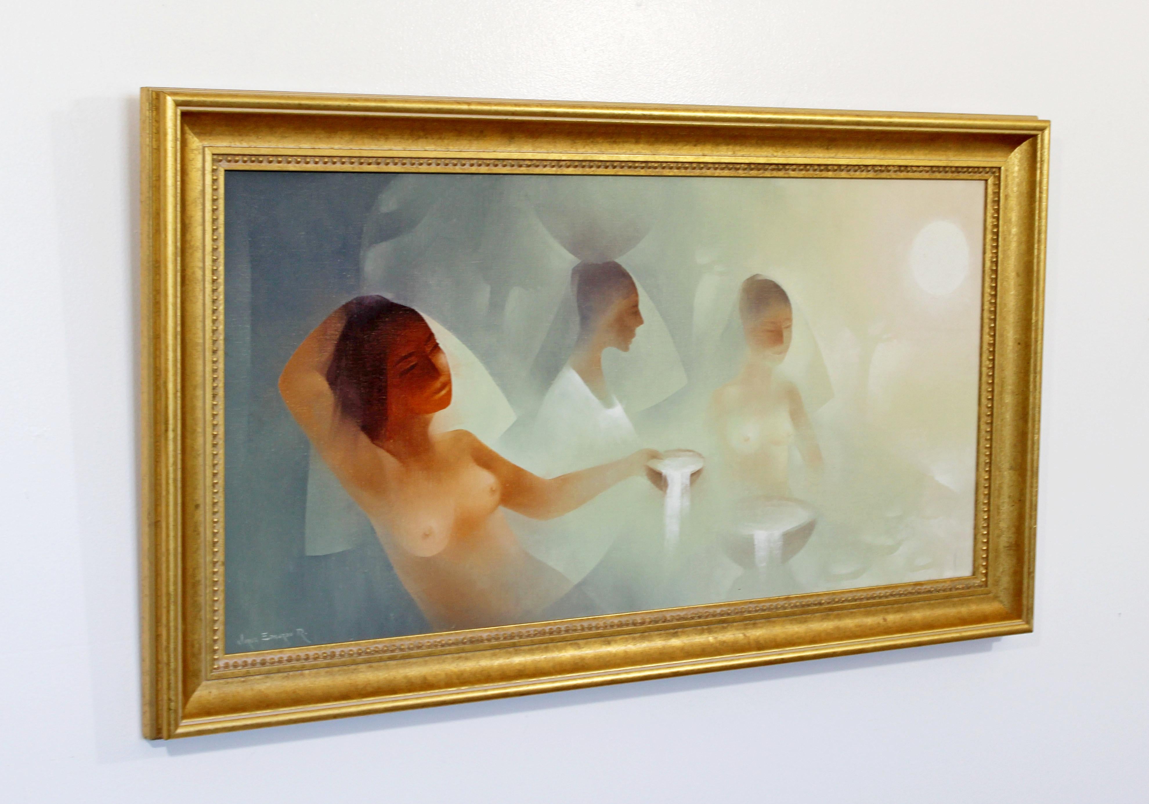 Oiled Mid-Century Modern Oil on Canvas Painting Nude Women by Jorge Edgardo