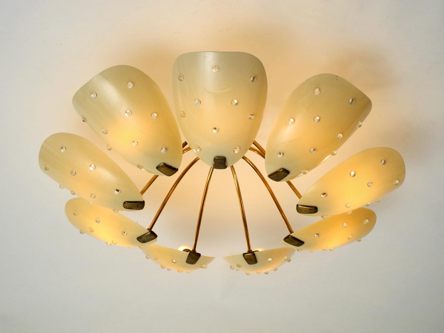 Mid-Century Modern Gigantic Nine-Armed, Very Rare Midcentury Brass Chandelier