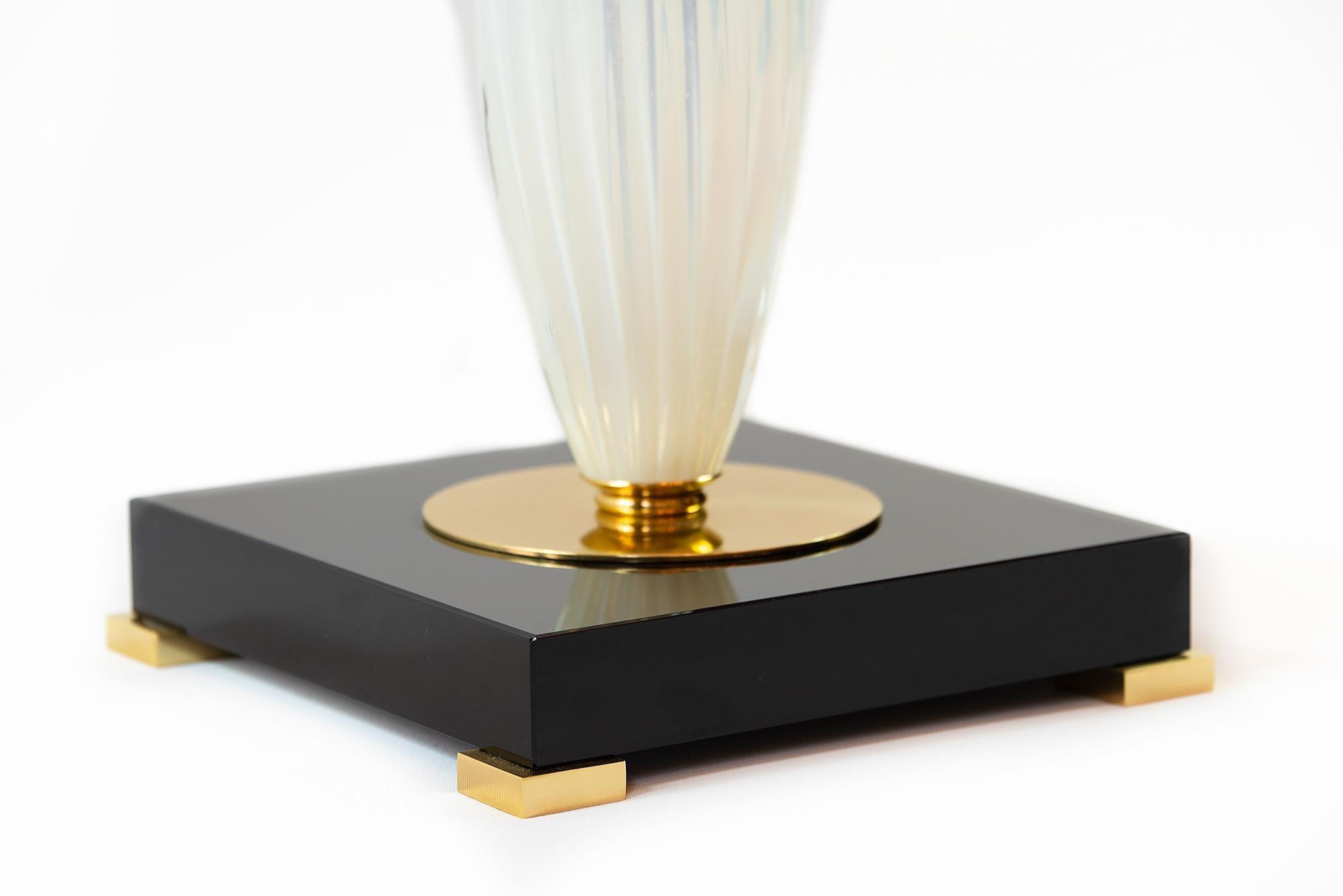 Modern Pair of Italian Table Lamps in Opaline and Black Murano Glass