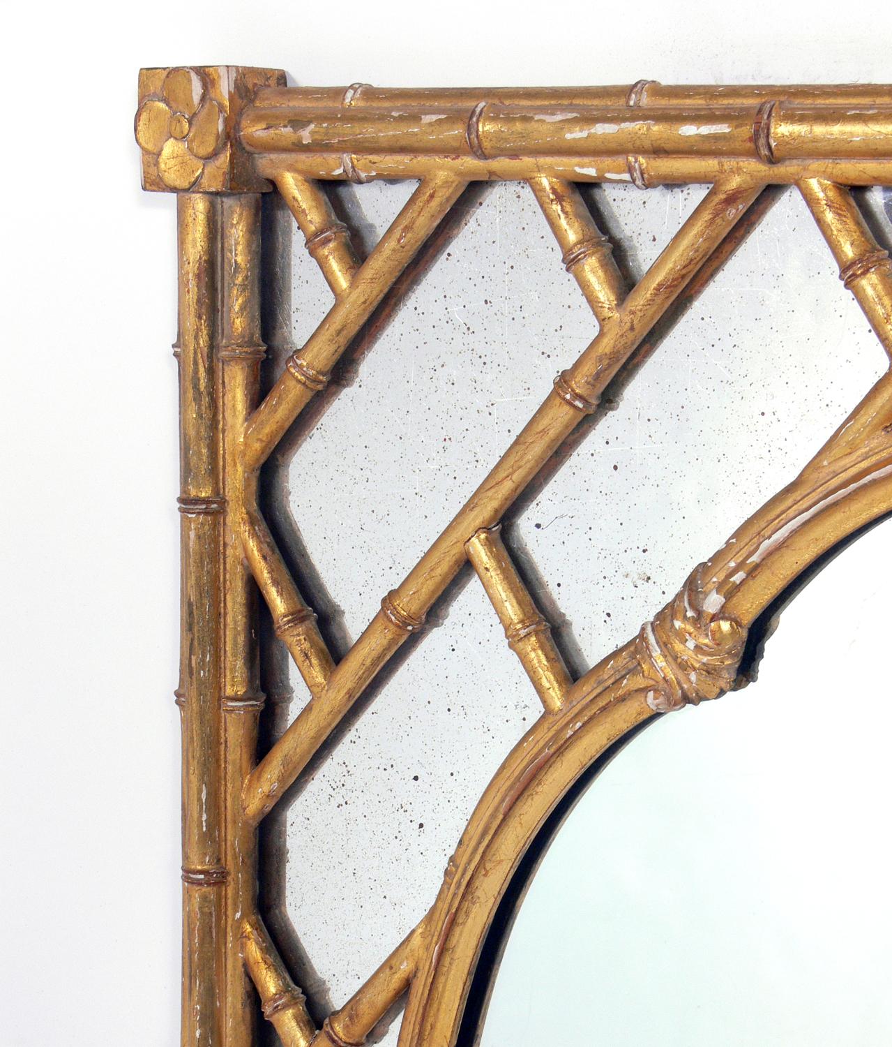 Hollywood Regency Glamorous Gilt Faux Bamboo Mirror, circa 1940s For Sale