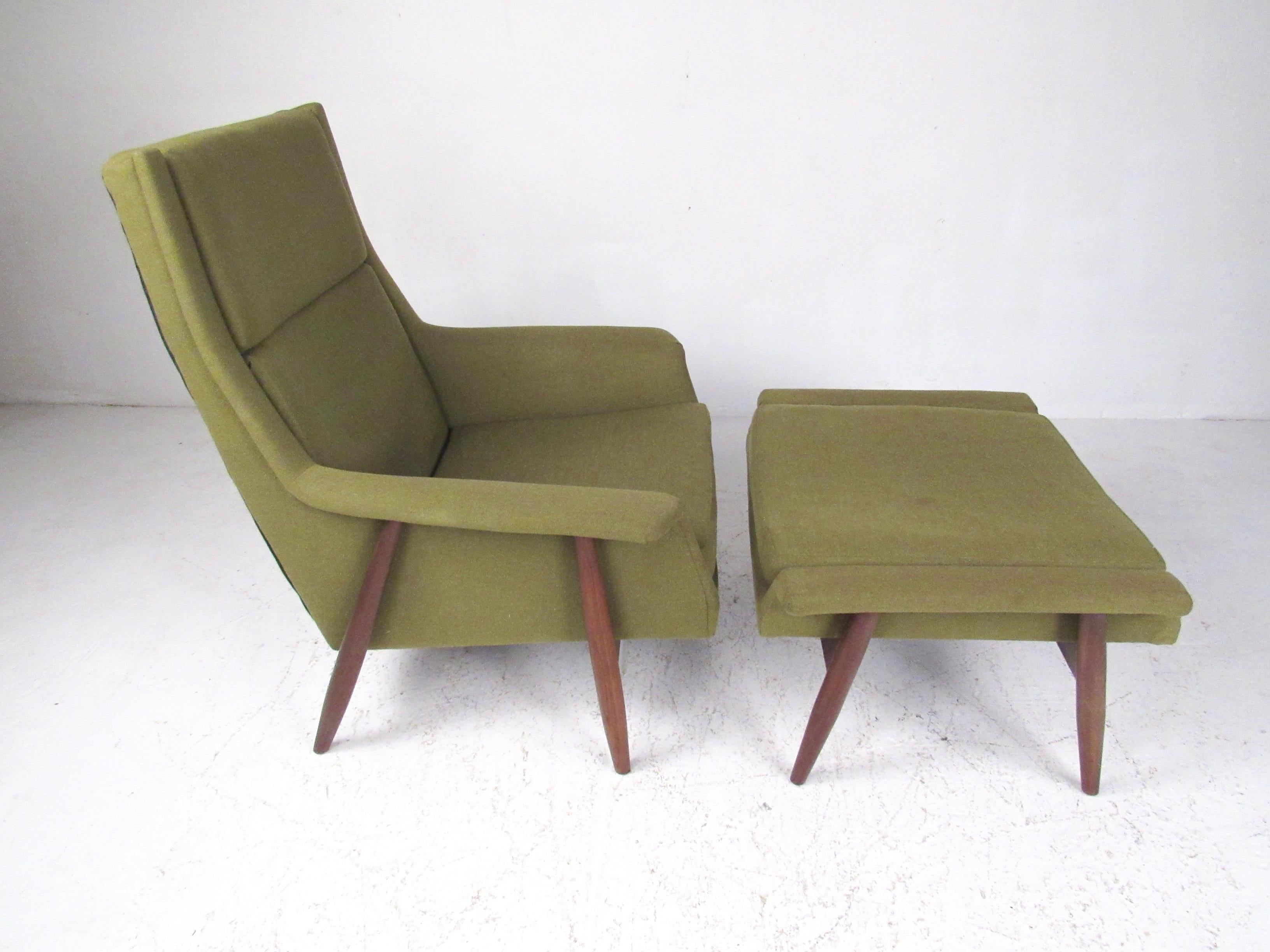 Mid-Century Modern Milo Baughman Upholstered Lounge Chair with Ottoman