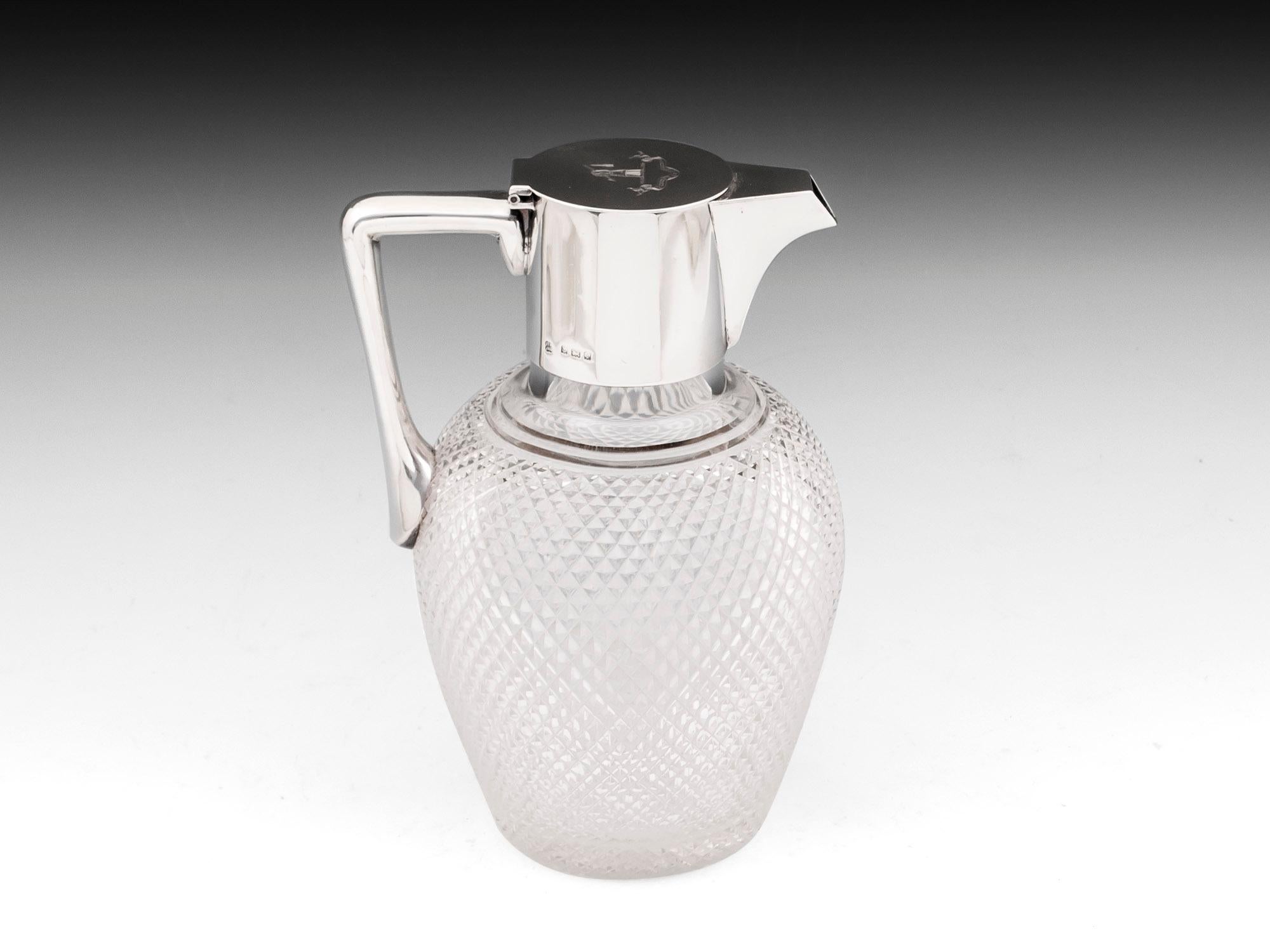 British Sterling Silver Lead Crystal Claret Water Jug For Sale