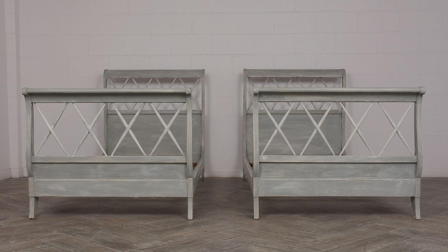 Carved Pair of Newly Painted French Empire-Style Bed Frames