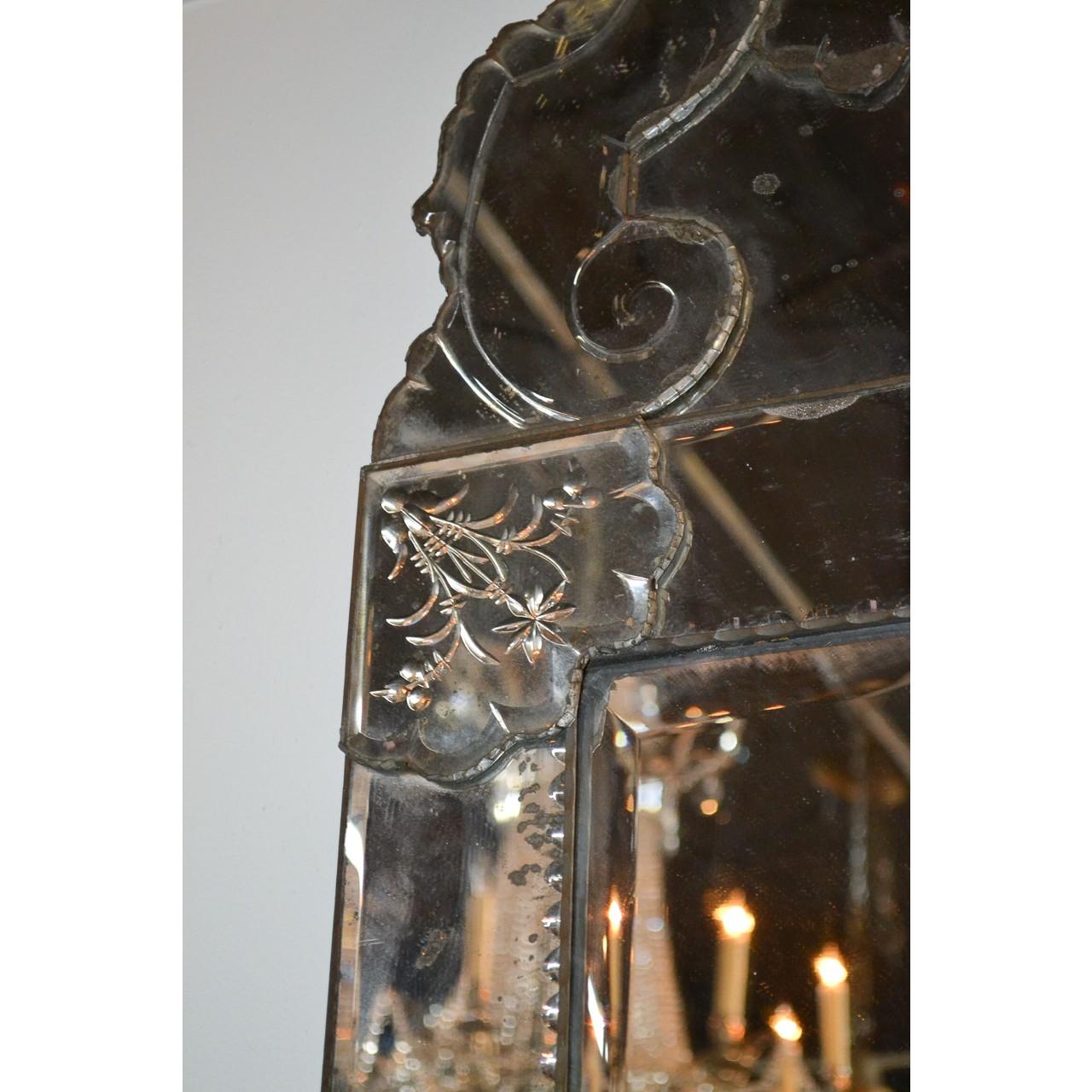 Silvered 19th Century Etched Venetian Glass Mirror