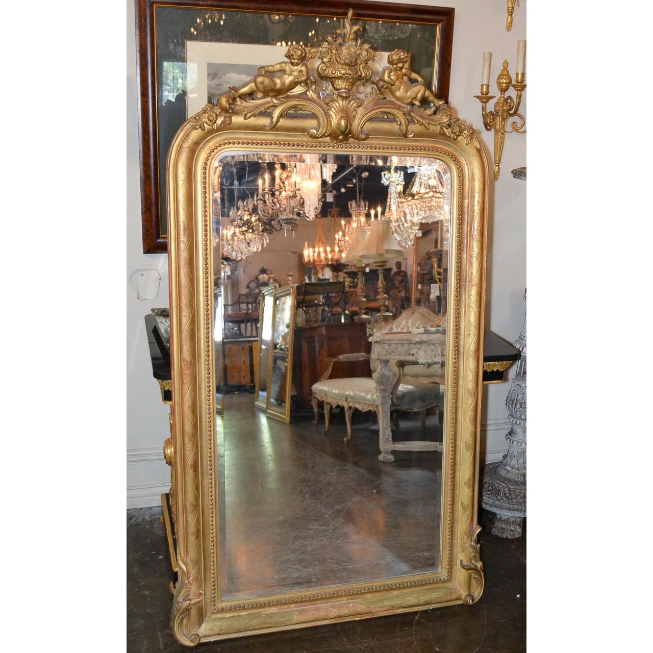 19th Century French Louis Philippe Cherubic Mirror In Good Condition In Dallas, TX