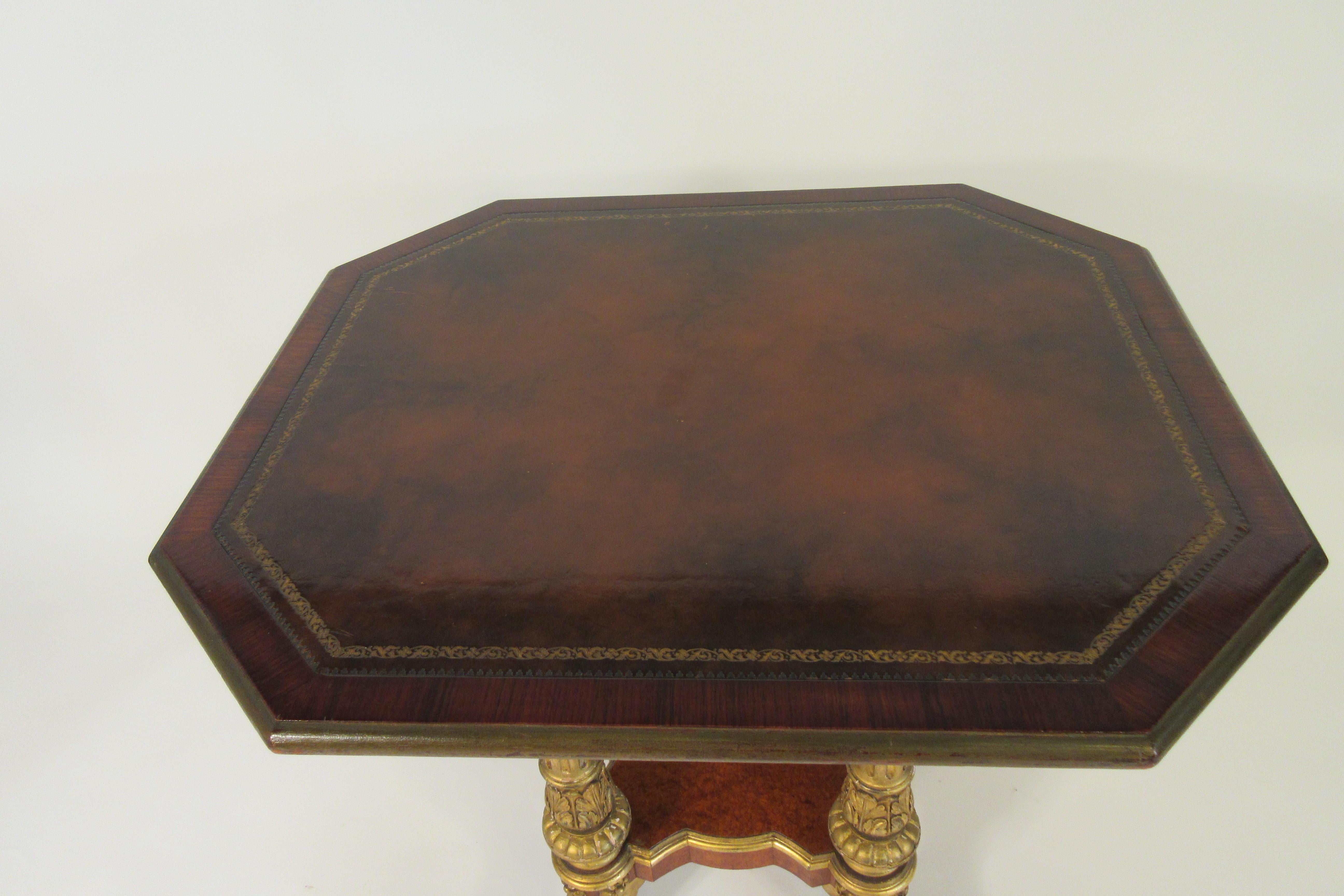 Late 19th Century 1880s French Gilt Carved Wood Table with Leather Top