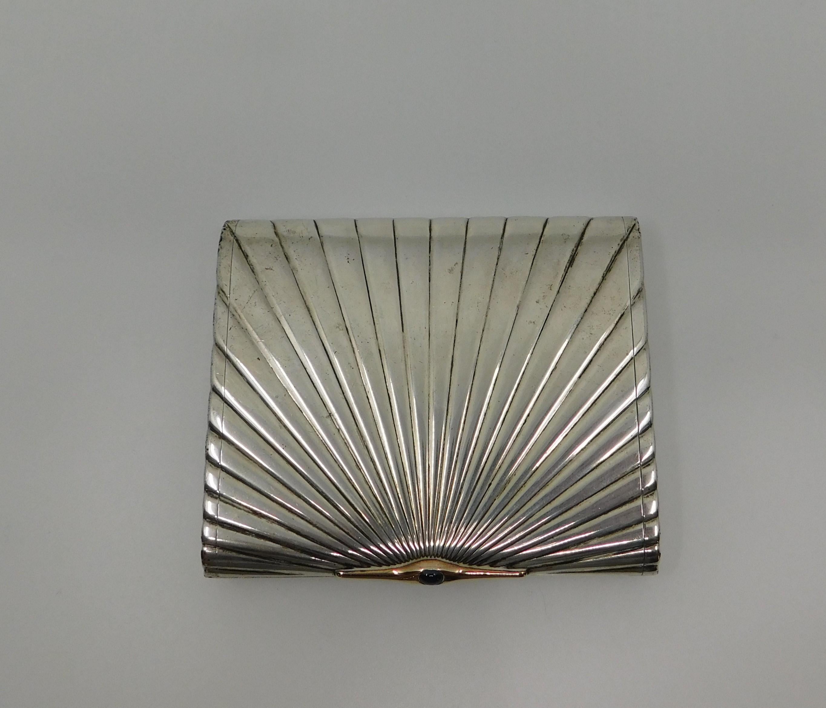 English Silver Gold and Sapphire Art Deco Cigarette or Card Case