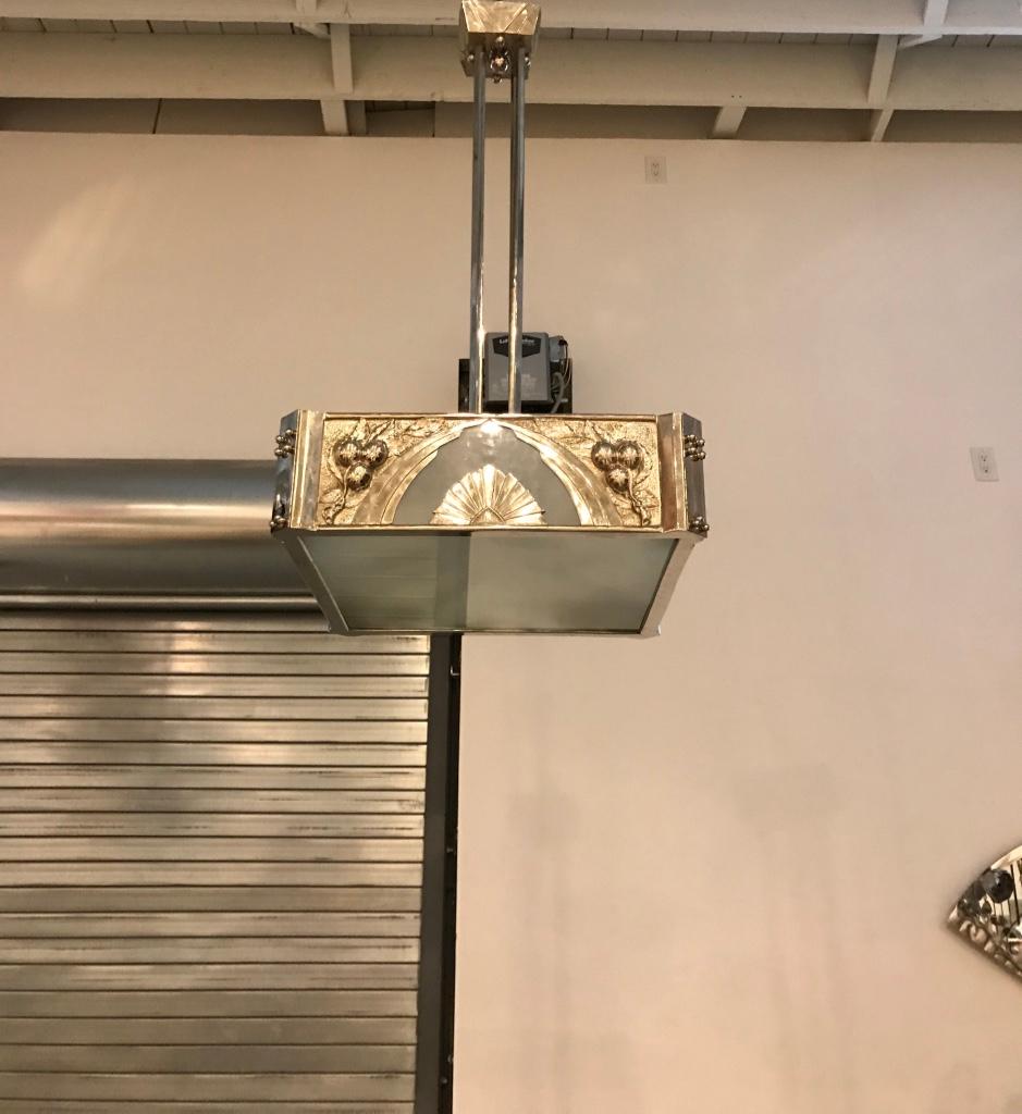 20th Century French Art Deco Square Geometric Chandelier For Sale