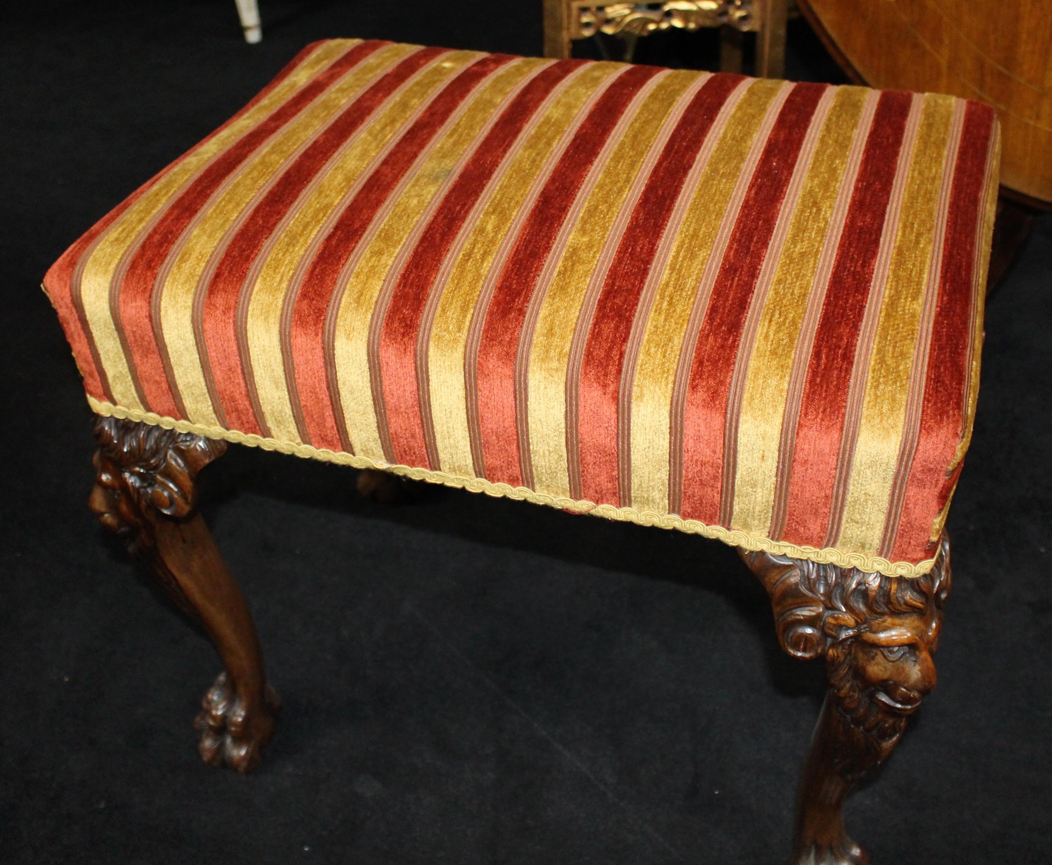 Early 19th Century Irish Carved Walnut Upholstered Stool 1