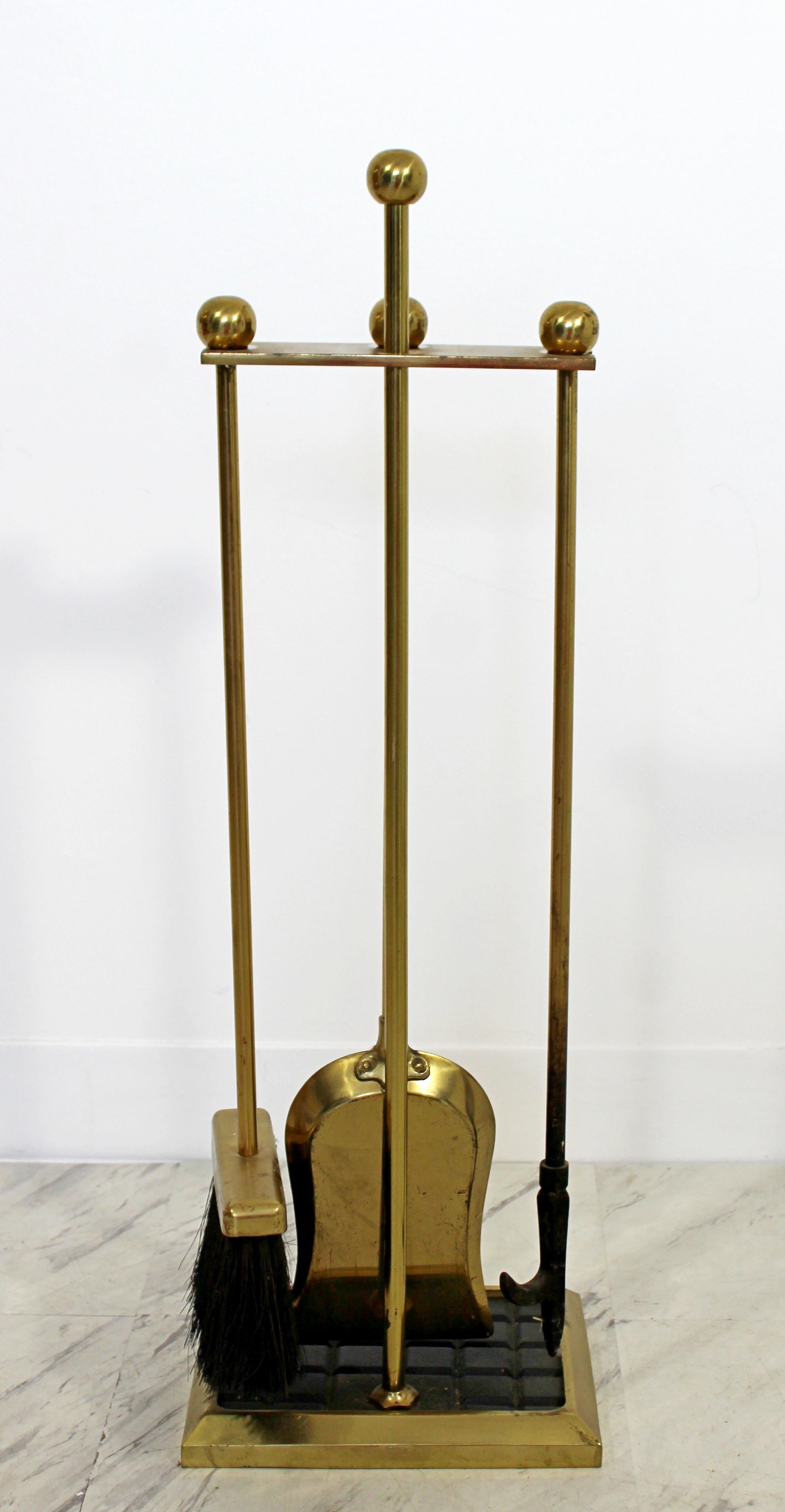 Mid-20th Century Mid-Century Modern Brass Set of Fireplace Tools 1960s Shovel Poker Brush