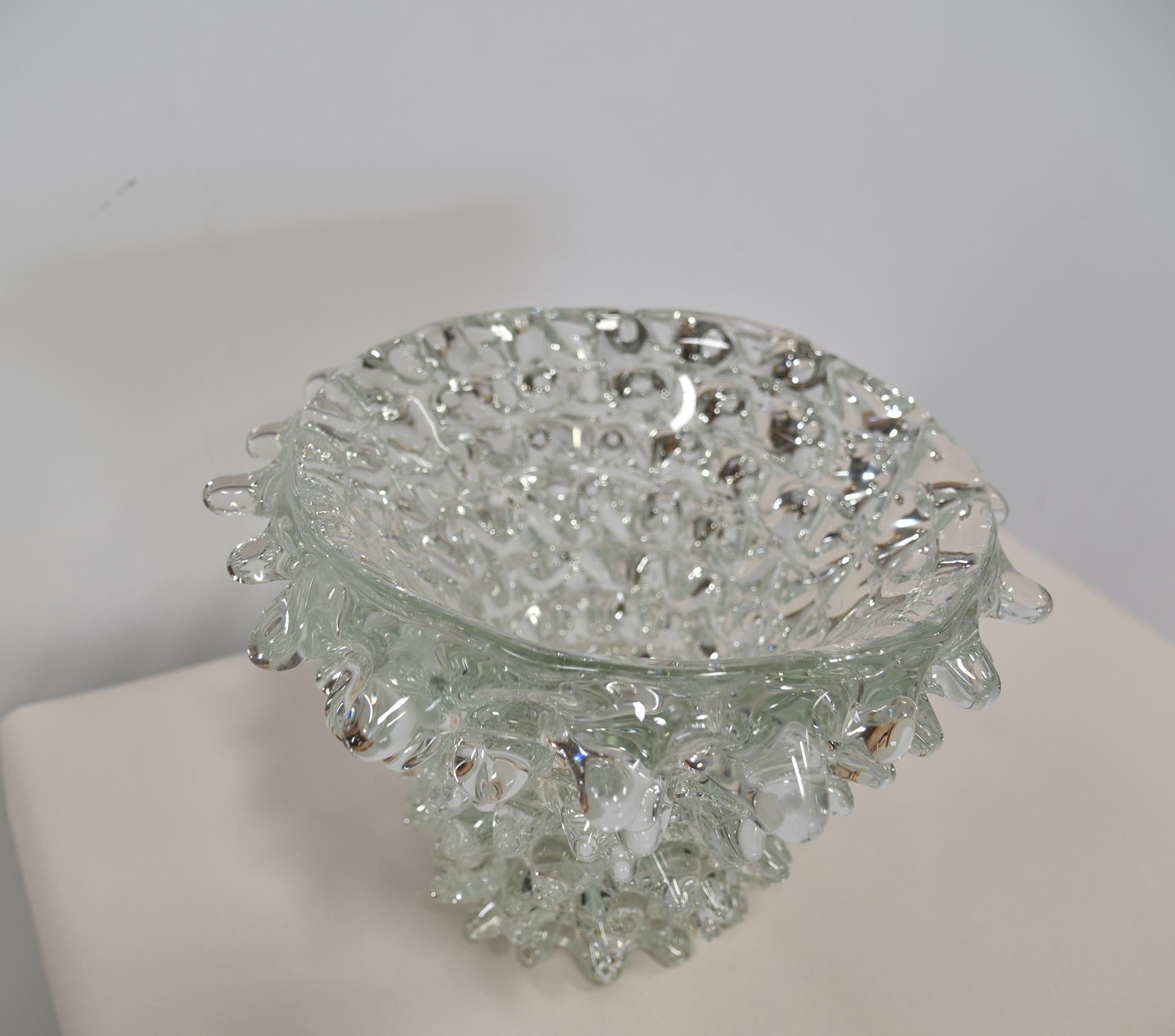 BAROVIER & TOSO Murano ROSTRATO PATTERN DESIGN GLASS BOWL In Excellent Condition In Hawthorne, CA