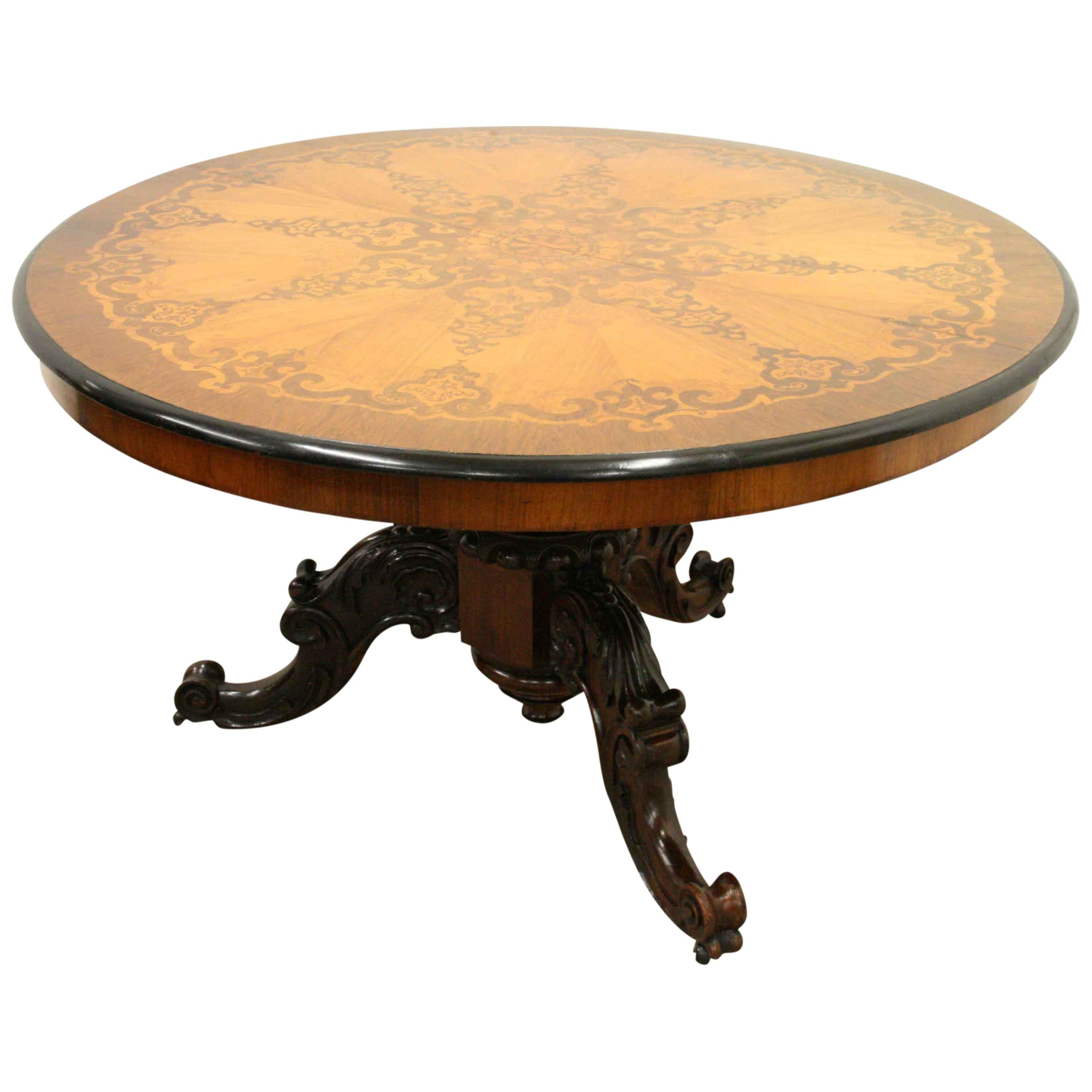 19th Century  Victorian Marquetry Inlaid Circular Breakfast Table For Sale