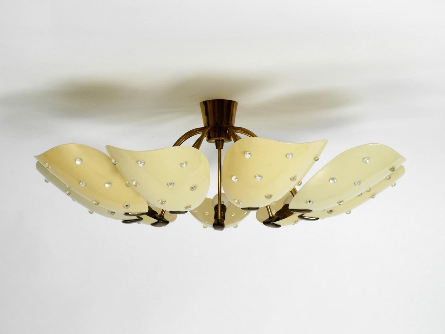 European Gigantic Nine-Armed, Very Rare Midcentury Brass Chandelier