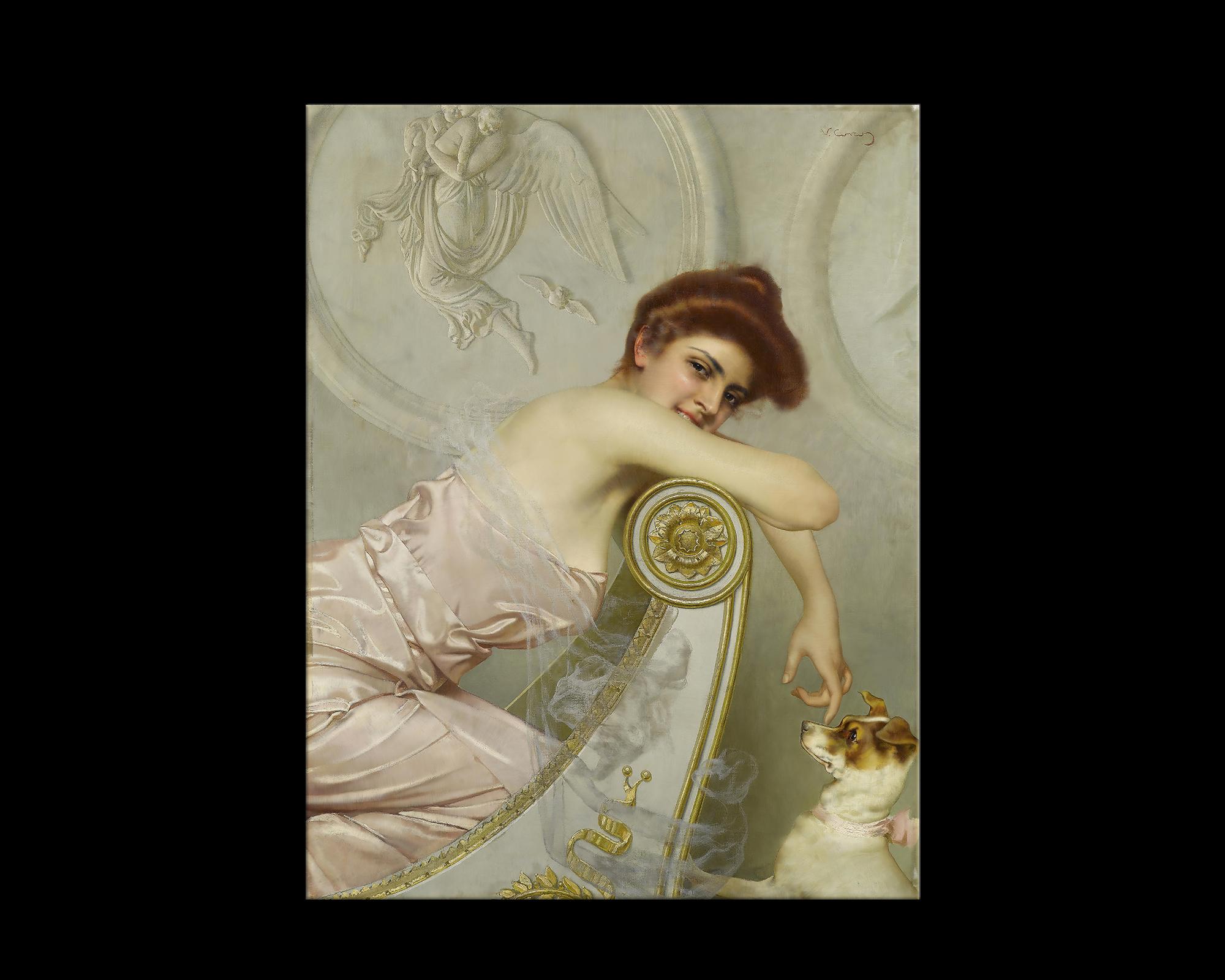 Alluring Gaze, after Oil Painting by Belle Époque artist Vittorio Matteo Corcos In New Condition For Sale In Fairhope, AL