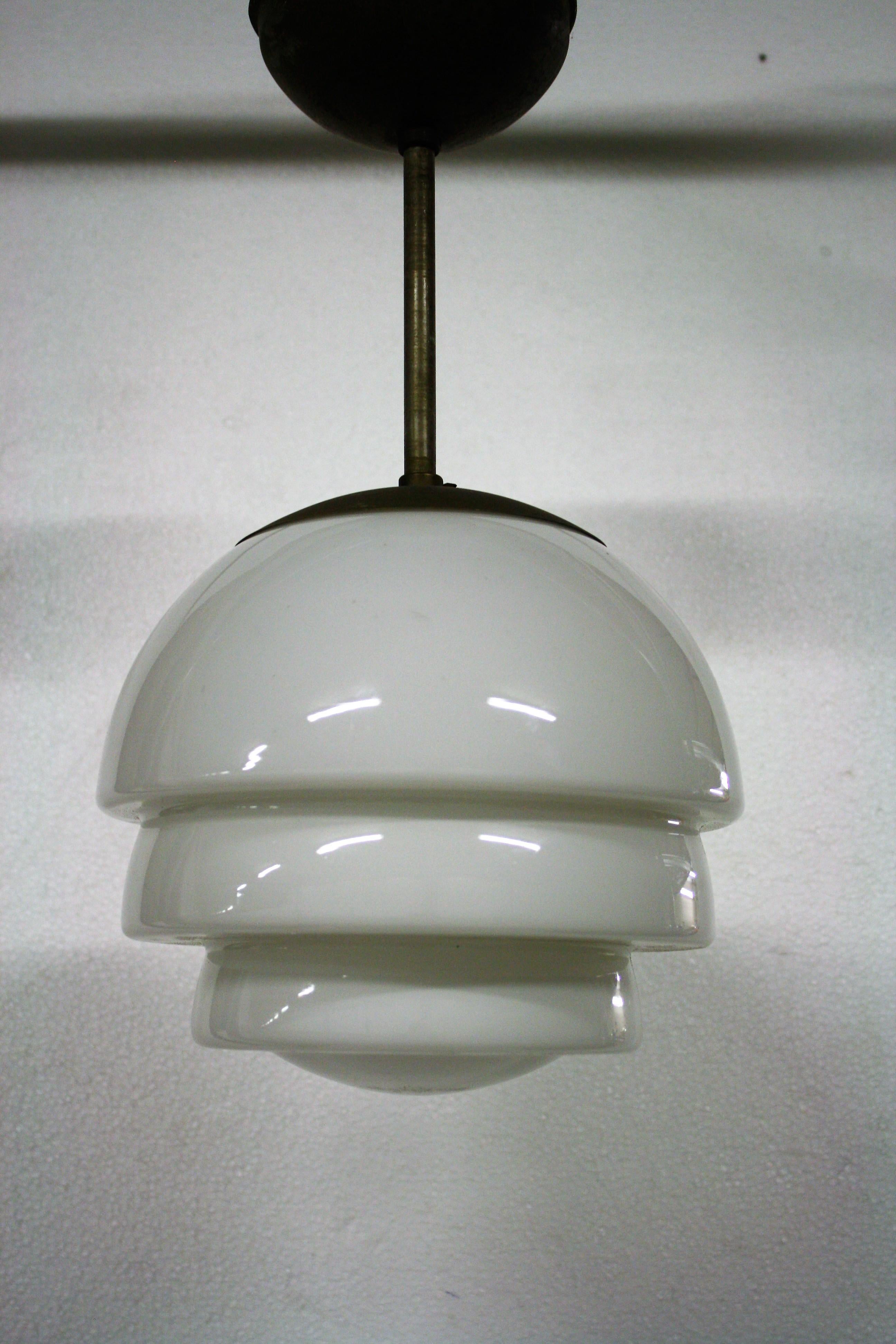 Art Deco Opaline Pendant Light, 1930s In Good Condition In HEVERLEE, BE