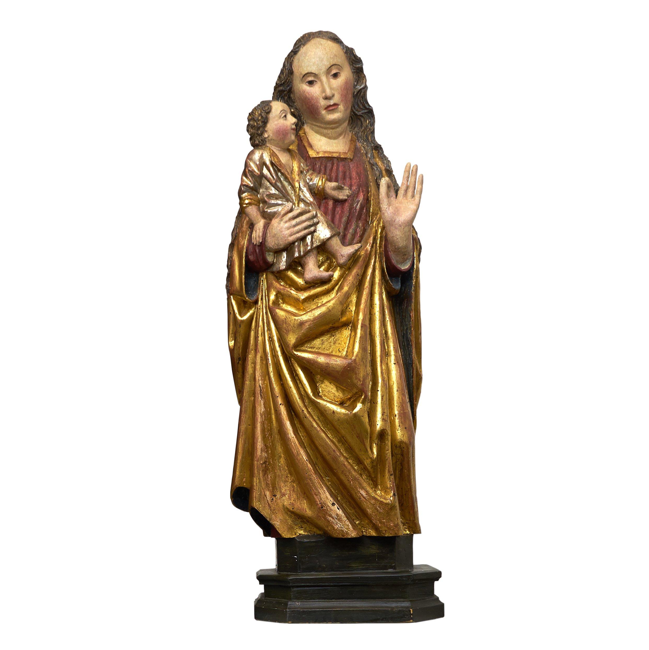 Gothic Polychrome Limewood Group of the Virgin and Child In Good Condition For Sale In Heeze, Noord Brabant