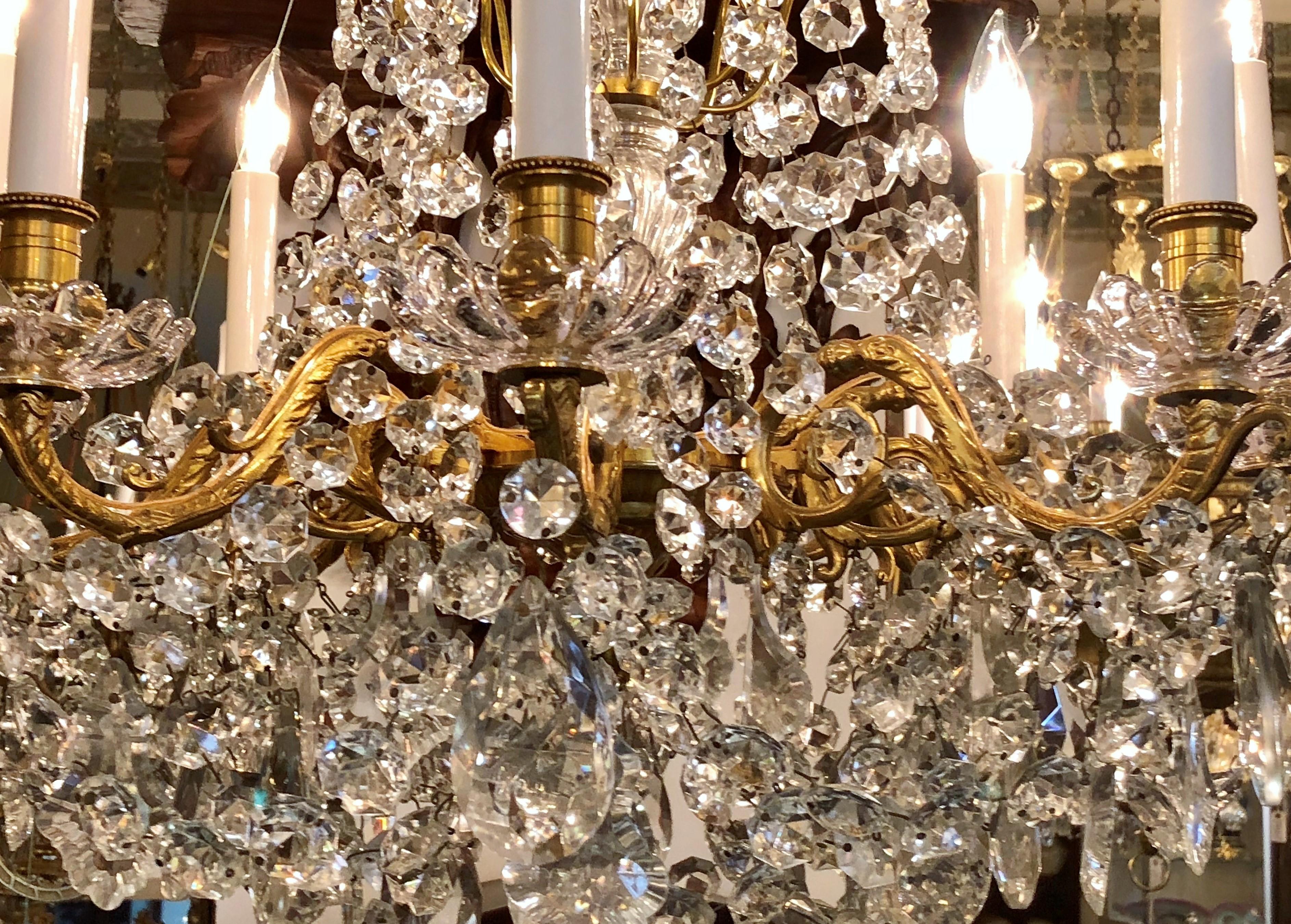 20th Century Estate French Bronze Doré and Crystal 8-Light Chandelier, circa 1940-1950