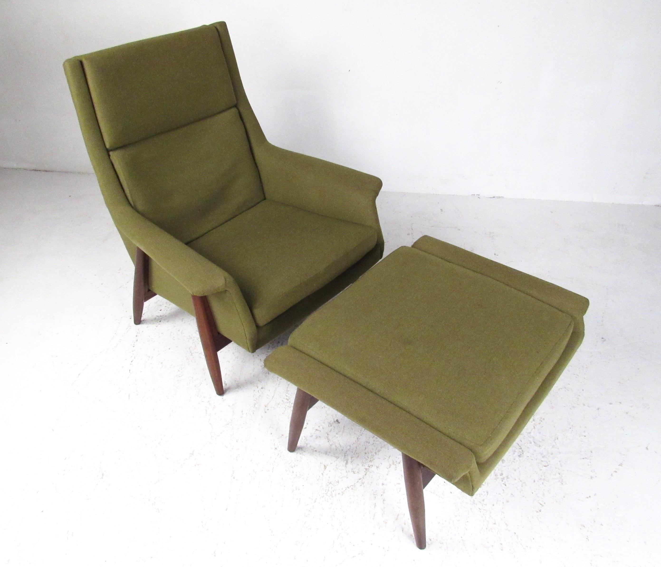 American Milo Baughman Upholstered Lounge Chair with Ottoman