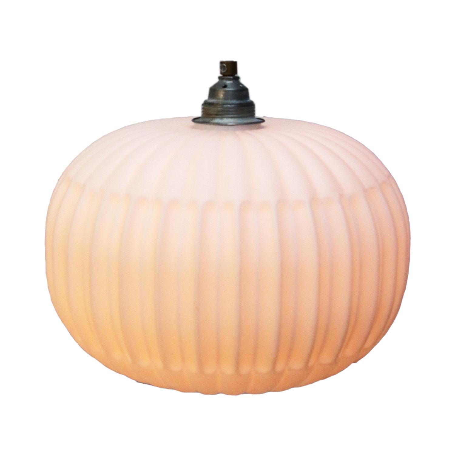 White Czech Opale Glass Round Pendant Light In Excellent Condition In Amsterdam, NL